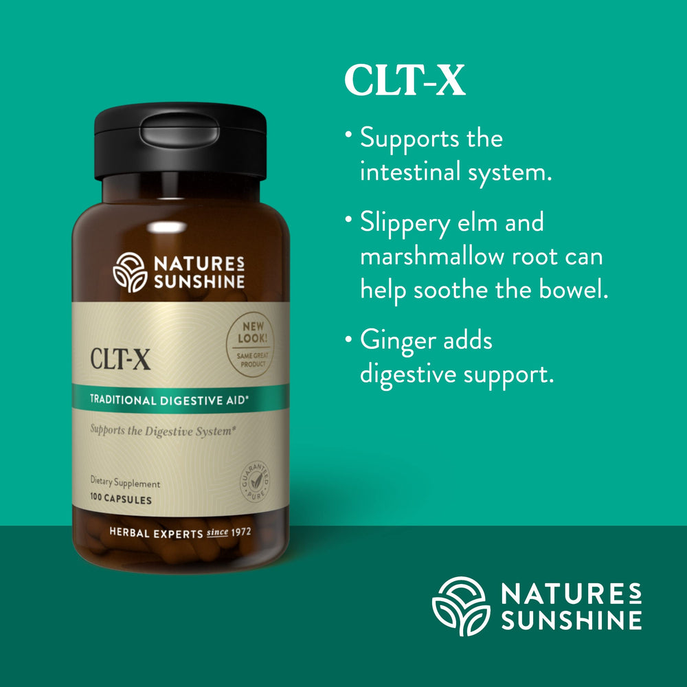 Nature's Sunshine CLT-X packaging box with a natural herb blend.