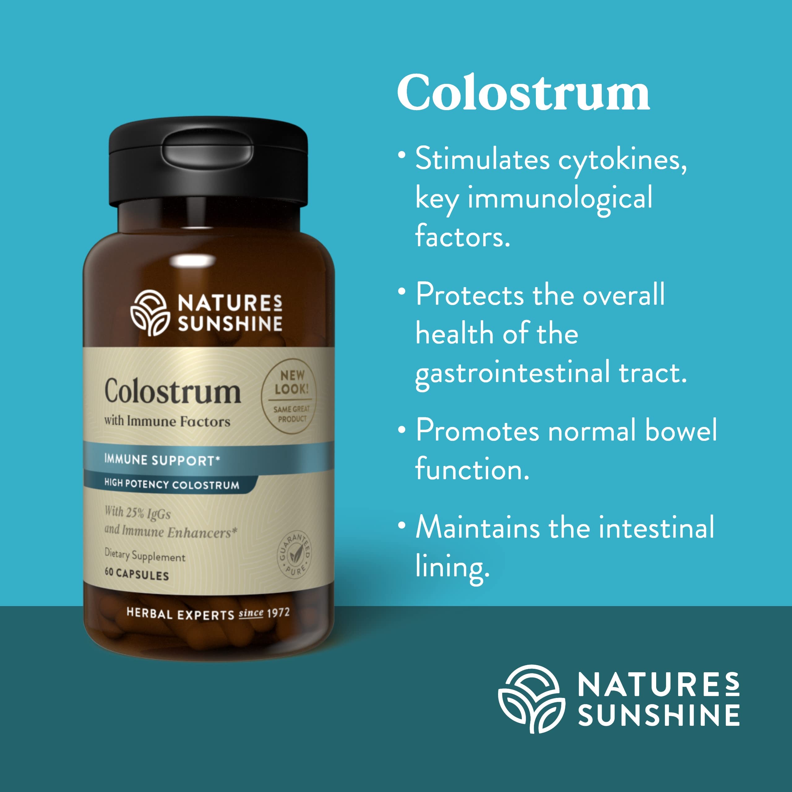 Label detail of Nature's Sunshine Colostrum with Immune Factors highlighting ingredients