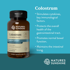 Label detail of Nature's Sunshine Colostrum with Immune Factors highlighting ingredients