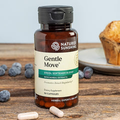 Nature's Sunshine Gentle Move label closeup highlighting clean ingredients for gentle gut support.
