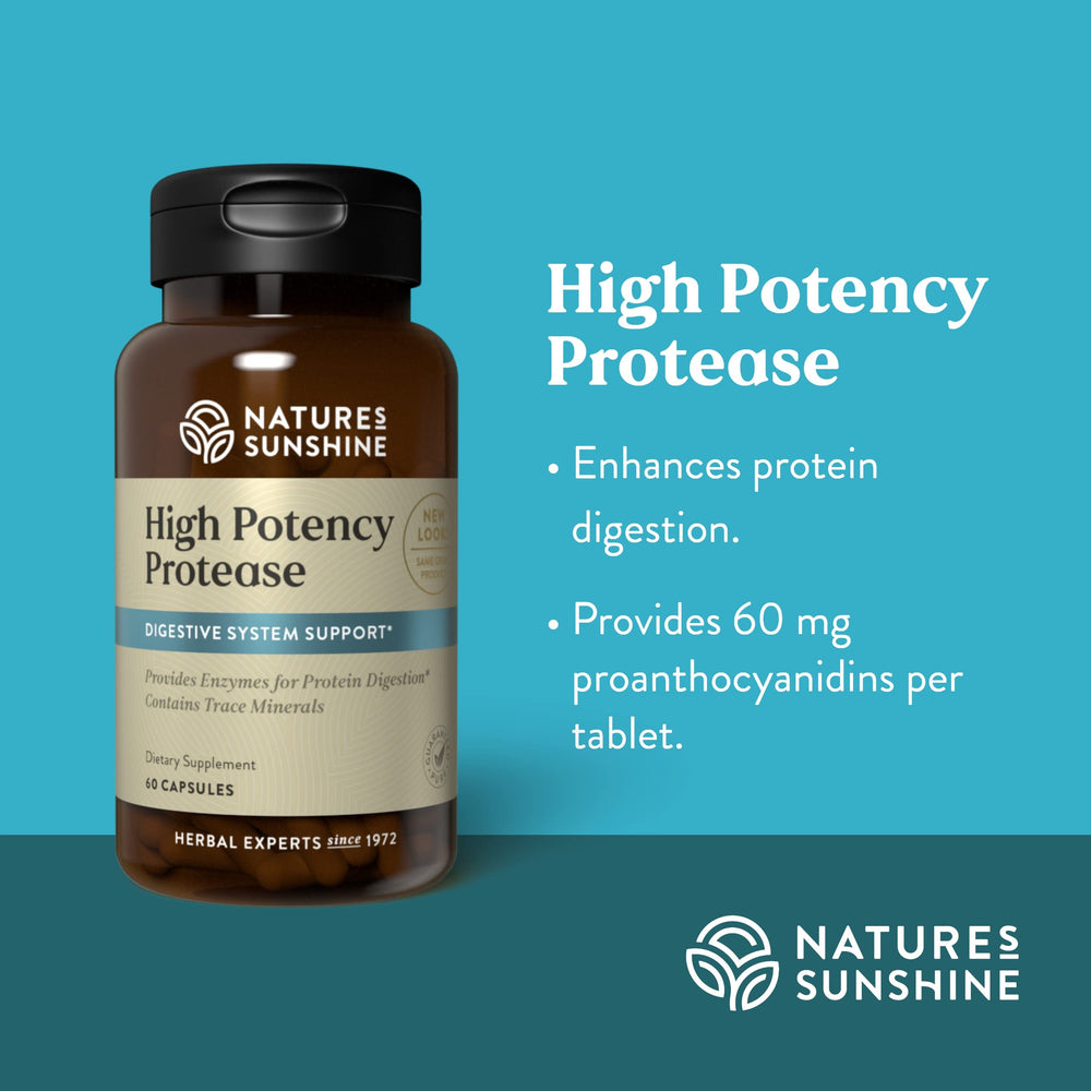 Nature's Sunshine High Potency Protease label detail reveals key ingredients.
