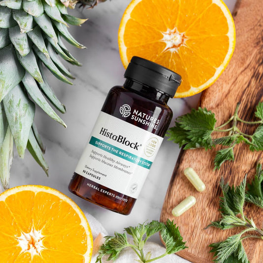 Nature's Sunshine HistaBlock capsules arranged for convenient daily use
