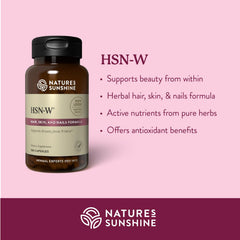 Nature's Sunshine HSN-W bottle label highlights ingredients and potency.