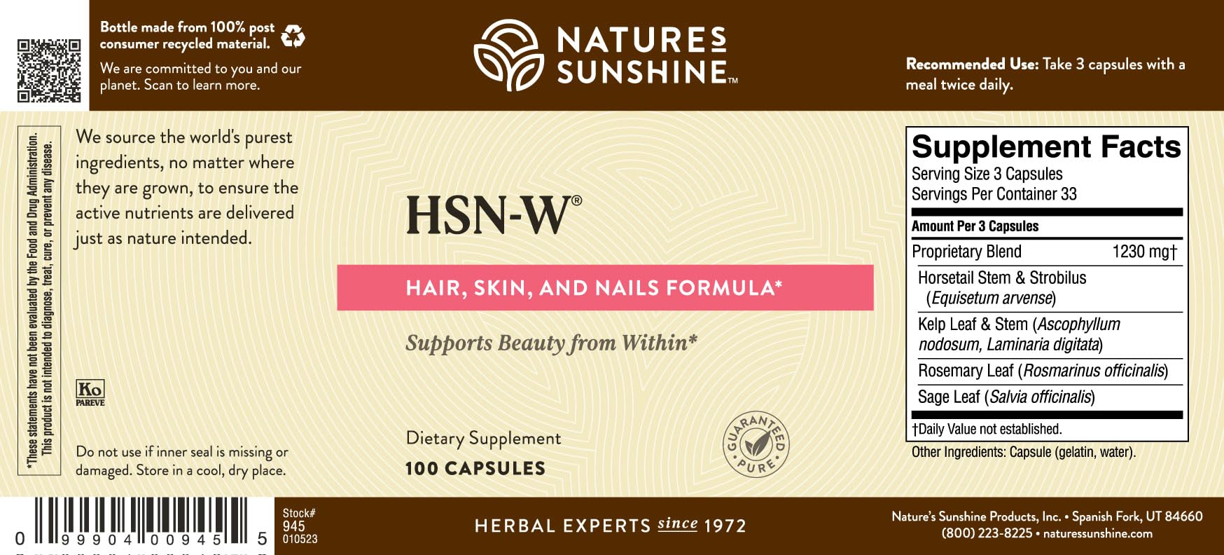 Nature's Sunshine HSN-W manufacturing facility image underscores in-house standards.
