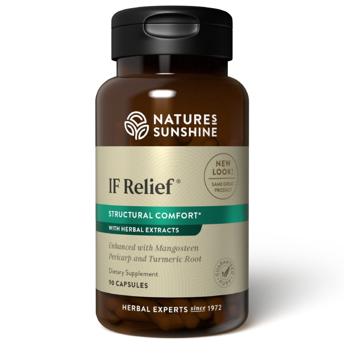 Nature's Sunshine IF Relief bottle front — convenient capsules for post-exercise comfort.