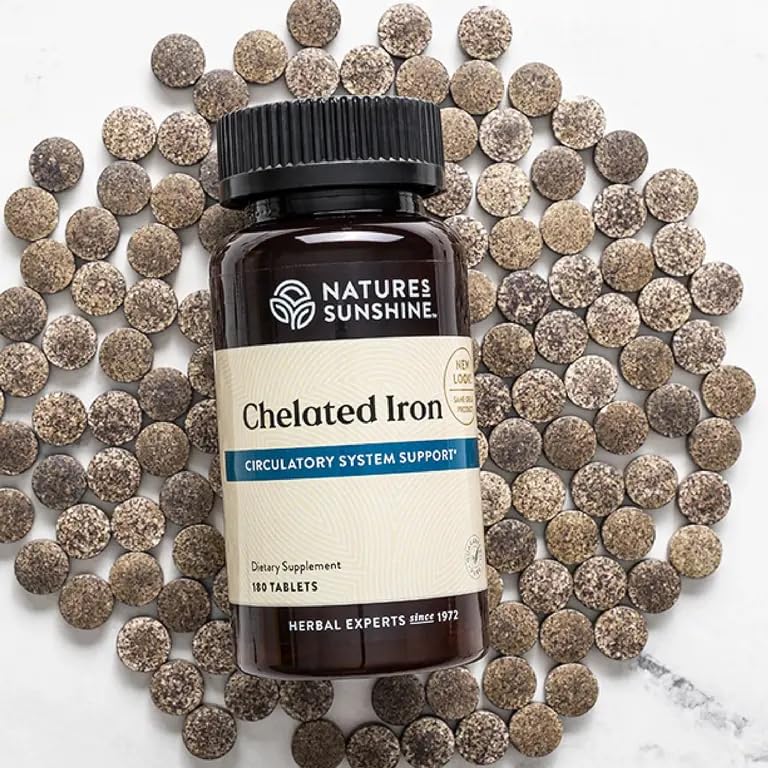 Label shows 25mg iron and vitamin C to aid absorption.