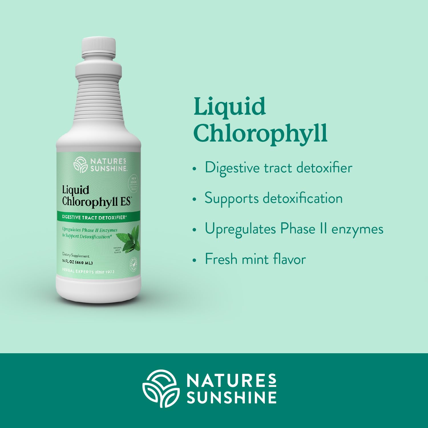 Nature's Sunshine bottle shows spearmint oil on label for fresh flavor.
