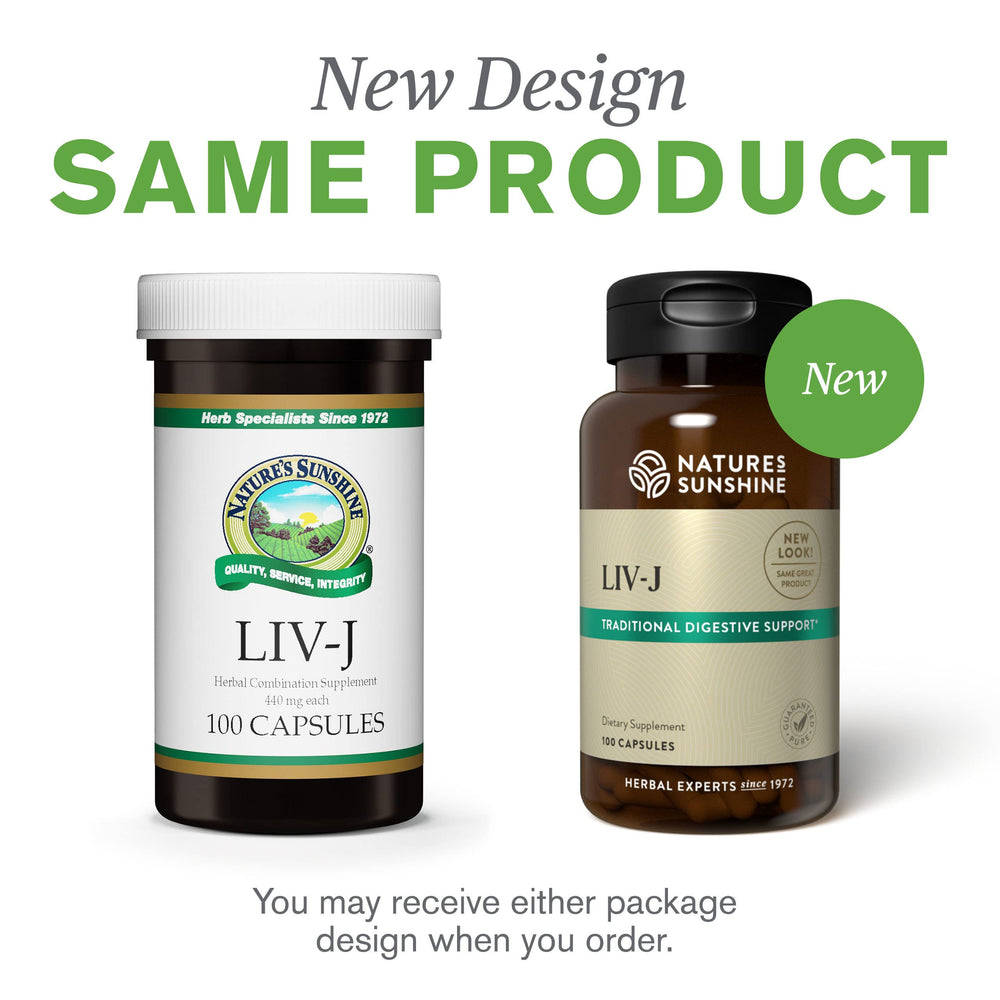 Ingredient closeup shows parsley and beet within LIV-J blend.