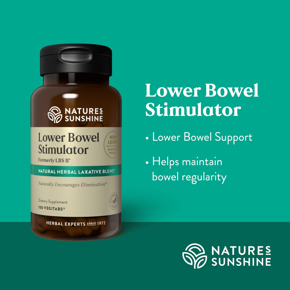 Nature's Sunshine Lower Bowel Stimulator ingredients highlight natural herbal blends.