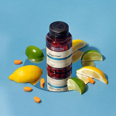 Nature's Sunshine Mega-Chel tablets pour demonstrates easy, convenient daily intake.