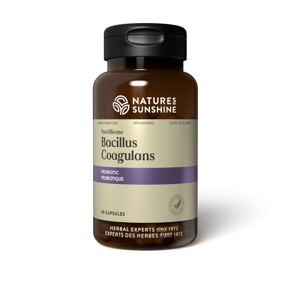 Nature's Sunshine NutriBiome bottle showcases probiotic formula for daily digestive support.