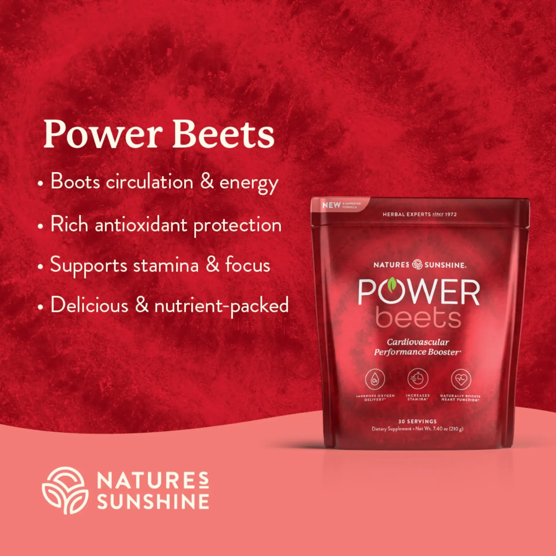 Nature's Sunshine Power Beets to-go packs lined up for convenient energy on the go