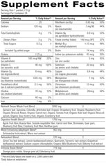 Nature's Sunshine Power Greens packaging label highlights keto-friendly and gluten-free features.