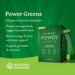 Nature's Sunshine Power Greens scoop-dispense image shows easy portion control.