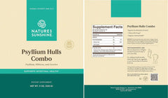 Nature's Sunshine Psyllium Hulls label shows hibiscus and licorice for a natural blend