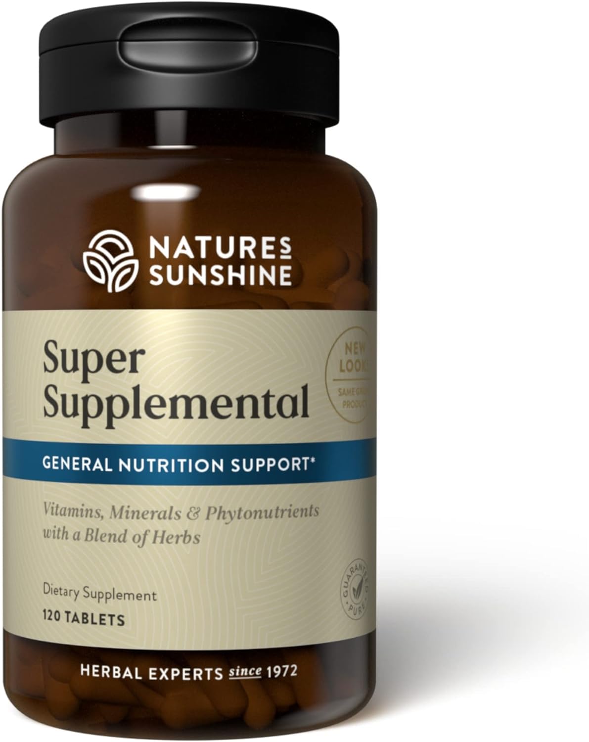 Nature's Sunshine Super Supplemental bottle front view for daily nutrient coverage.