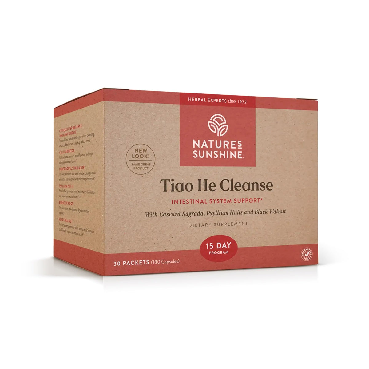 Nature's Sunshine Tiao He Herbal Cleanse bottle front for digestive support.