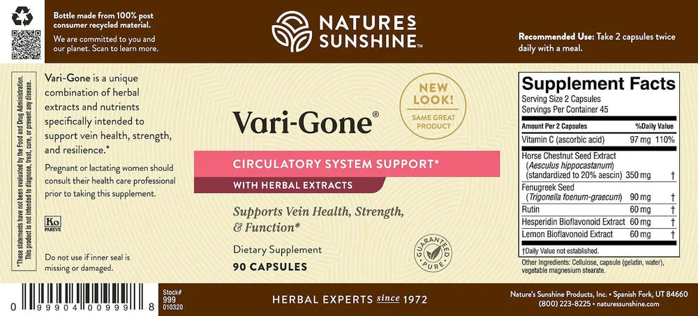 Nature's Sunshine Vari-Gone packaging box with 90 capsules