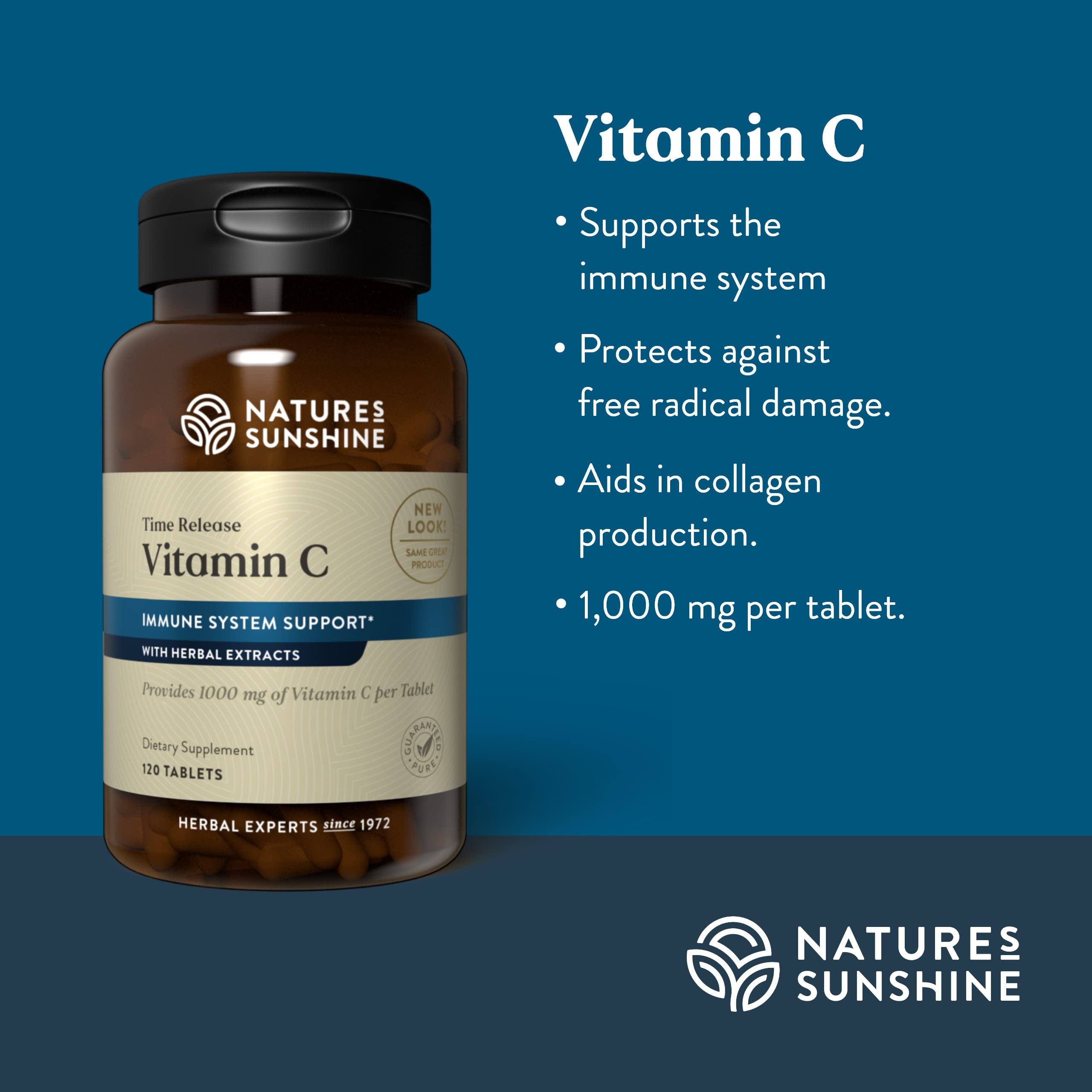 Tablets poured from Nature's Sunshine bottle into a hand for easy dosing.