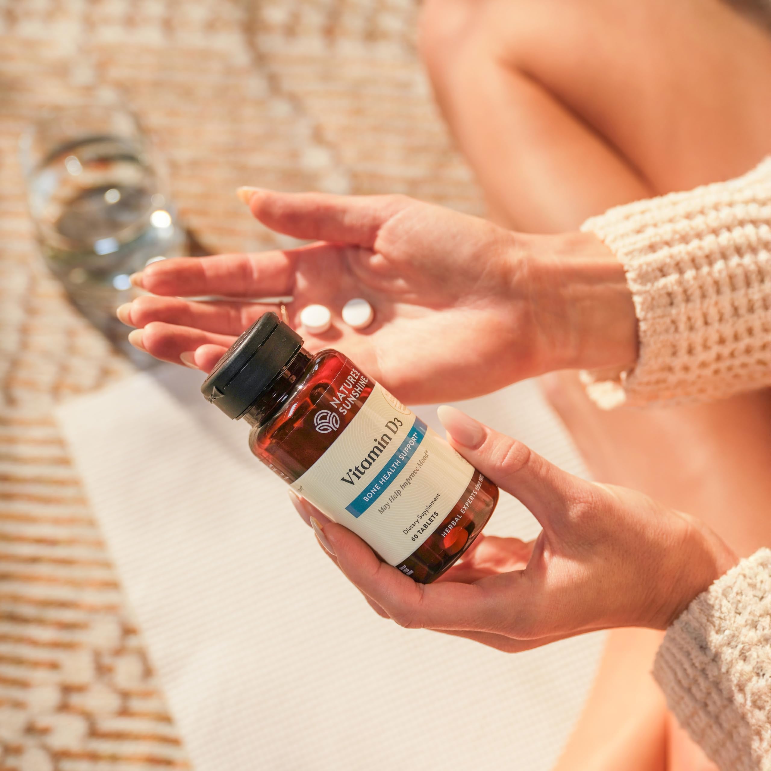 Nature's Sunshine Vitamin D3 label shows 100 mcg per 2 tablets