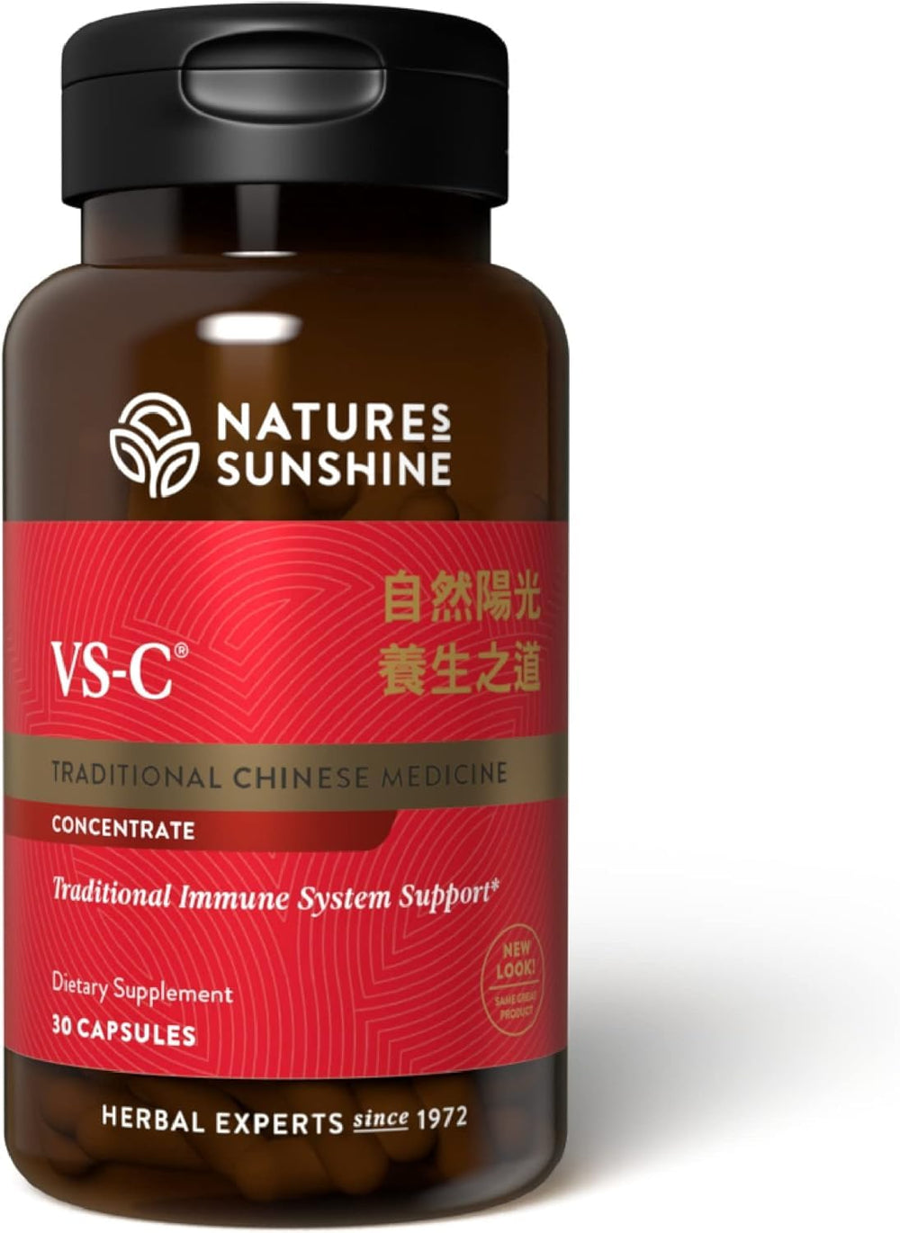 Nature's Sunshine VS-C TCM concentrate bottle showing the supplement capsule form and label