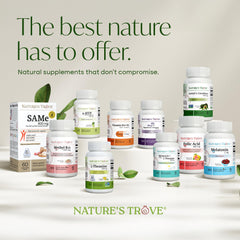 Nature's Trove 365-capsule jar shown in a calm lifestyle scene.