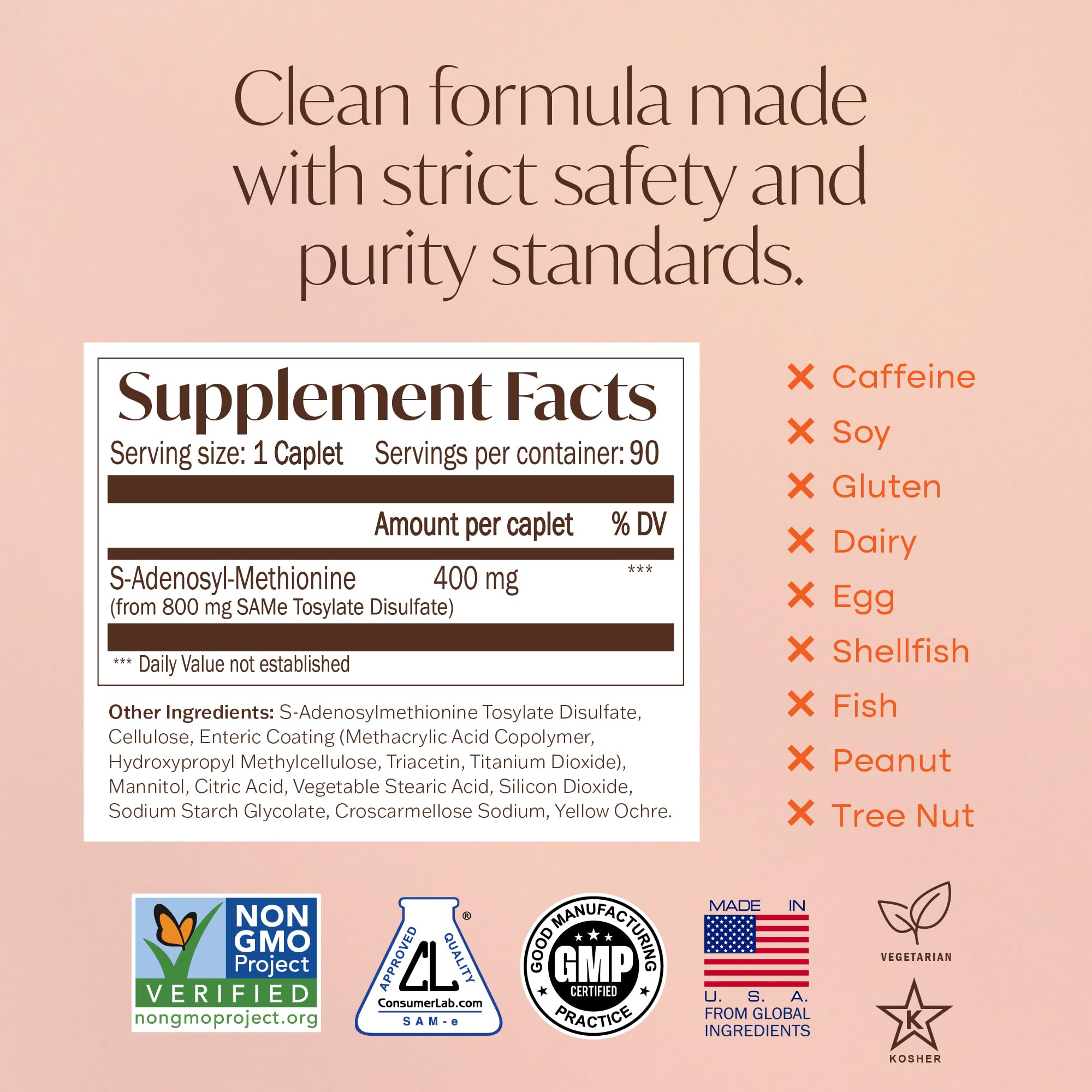 Icons indicate non-GMO, soy-free, and gluten-free allergen-friendly options