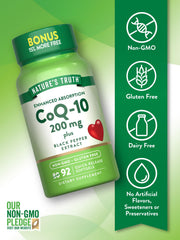 Nature's Truth CoQ10 bottle spill illustrating easy-to-swallow softgels