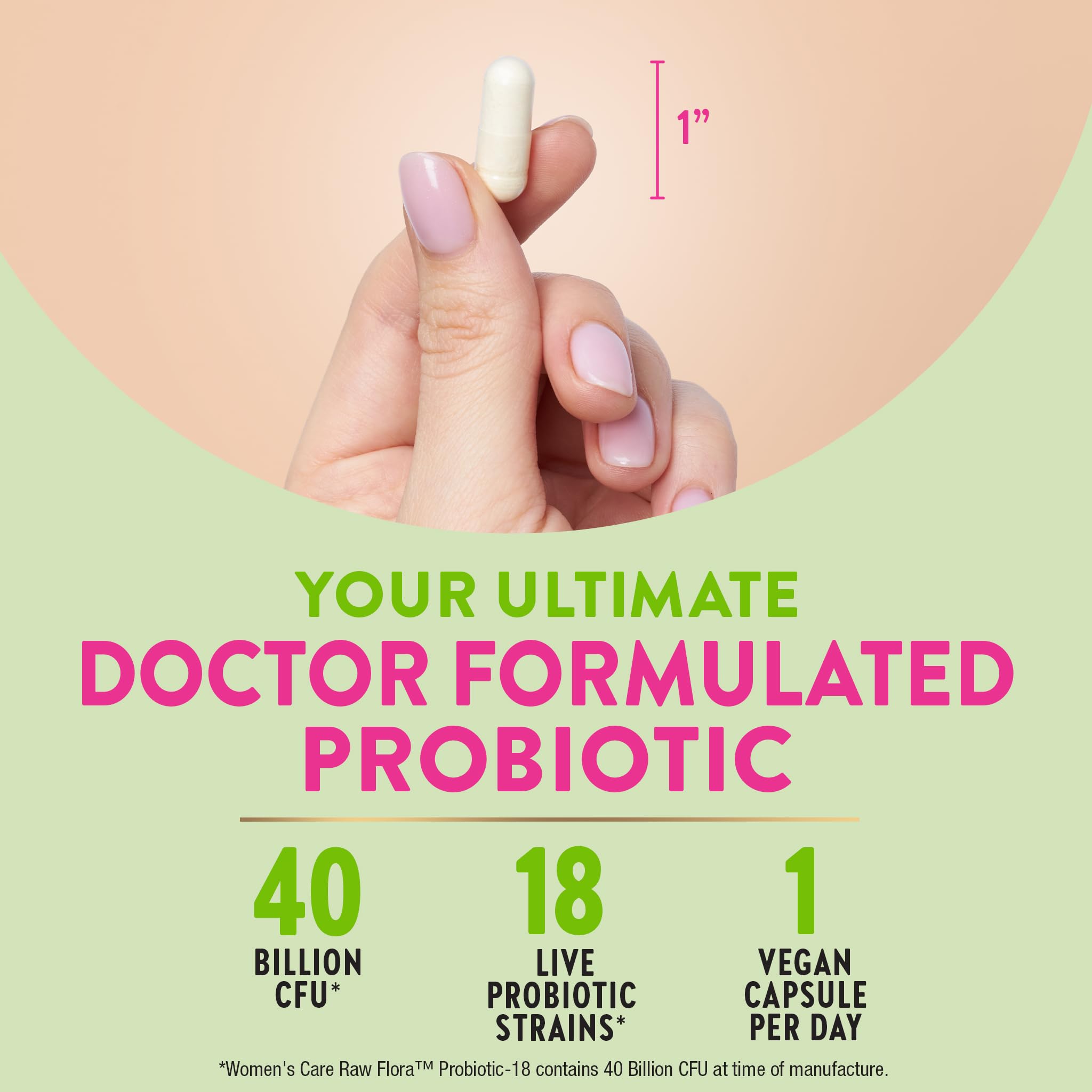 Nature's Truth Raw Flora 18-strains illustration showing diverse probiotic coverage.