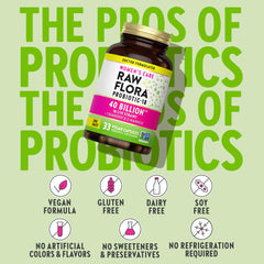 Nature's Truth Raw Flora vegan-capsules label-closeup emphasizing plant-based probiotic formula.