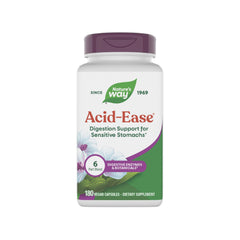 Nature's Way Acid Ease bottle front view with vegan capsules for sensitive stomach support.