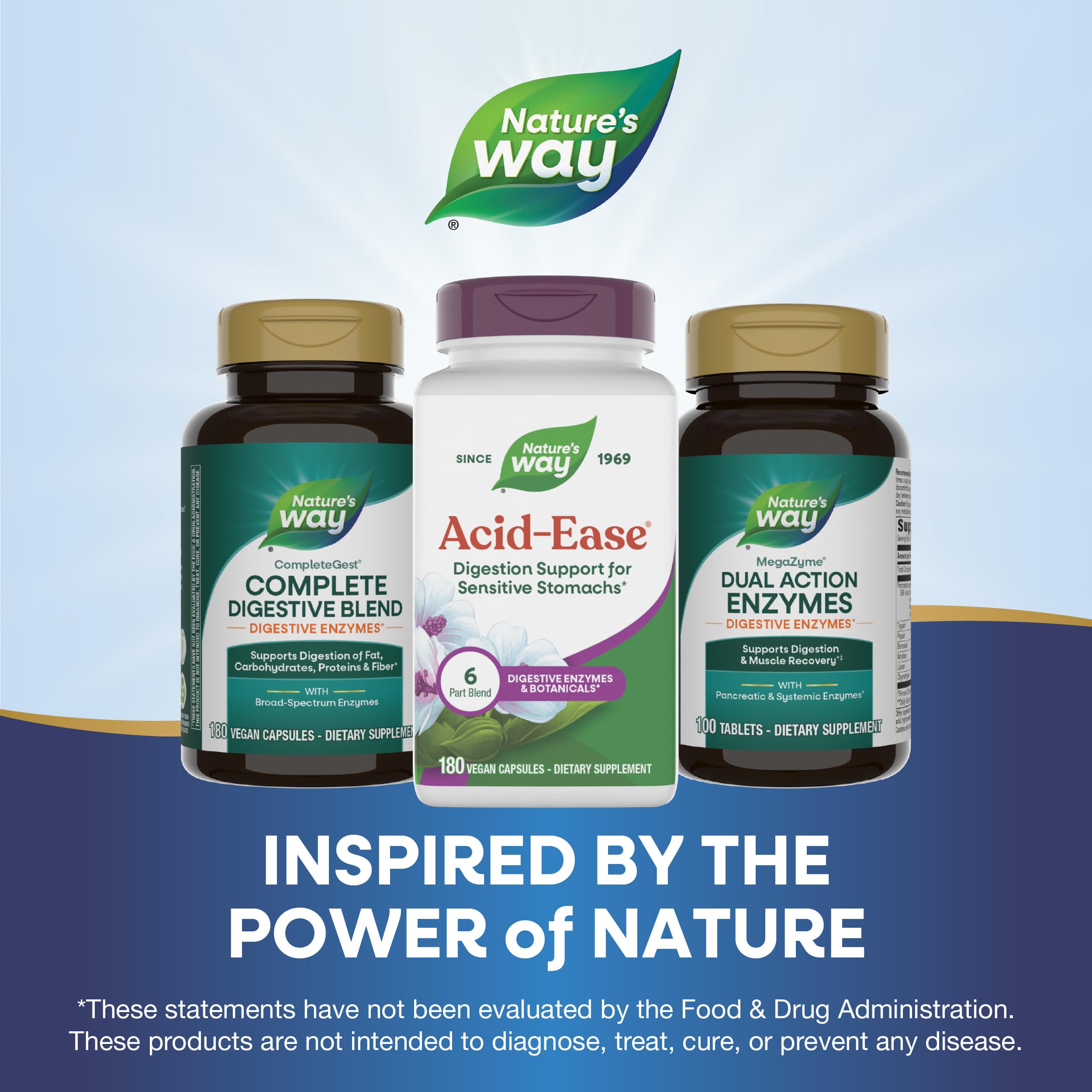 Nature's Way Acid Ease slippery elm bark focus for natural digestive support.
