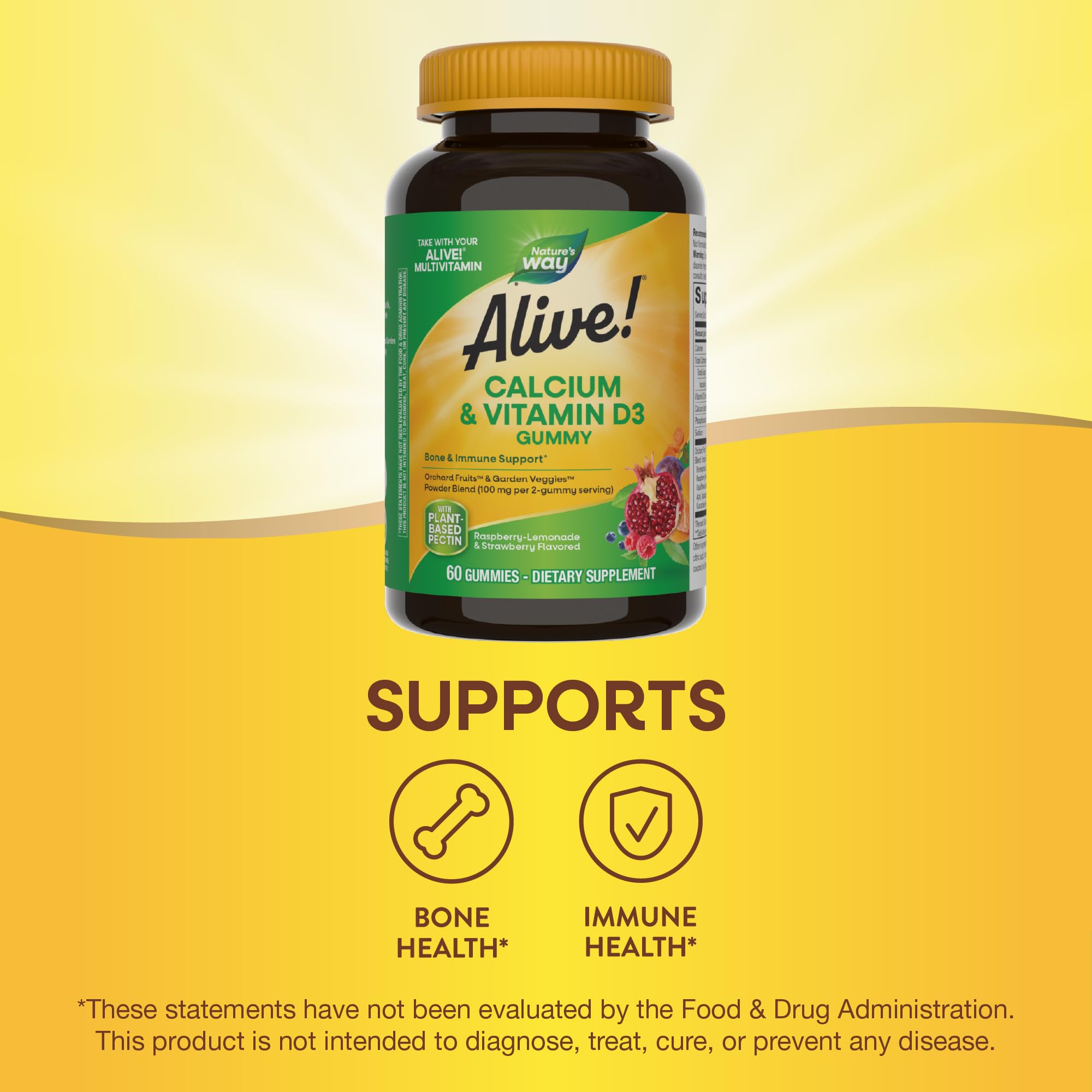 Nature's Way Alive! raspberry-lemonade gummies for convenient, enjoyable supplementation.