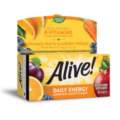 Nature's Way Alive Daily Energy tablets closeup highlighting high-potency vitamins