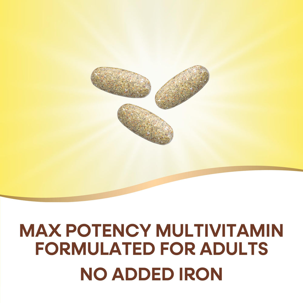 Nature's Way Alive! Max3 blend visuals indicating plant-based greens and fruit nutrients.