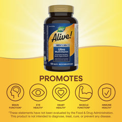 Nature's Way Alive! 50+ nutrition facts label highlights high daily values