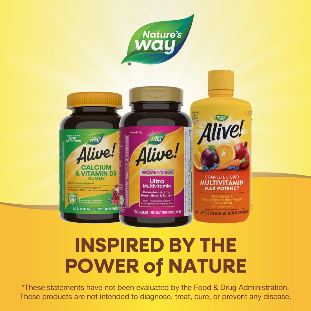 Nature’s Way Alive! Women 50+ Digestive Enzyme blend close-up supports digestion comfort