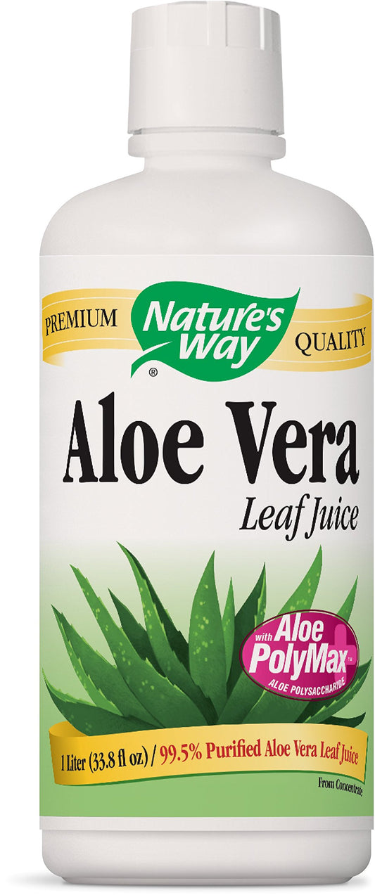 Nature's Way Aloe Vera Whole Leaf Juice bottle ready to pour for daily hydration