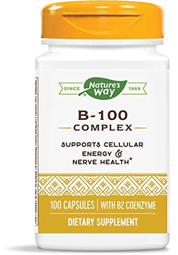Nature's Way B-100 Complex bottle highlighting high potency B vitamins for daily energy support