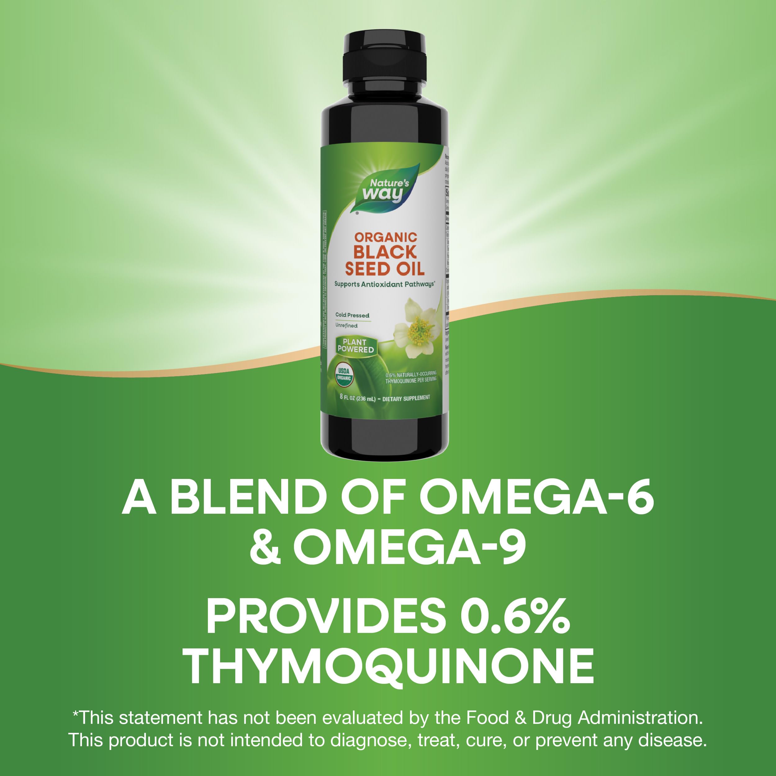 Nature's Way Black Seed Oil dropper cap enables precise serving.