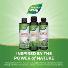 Nature's Way Black Seed Oil on a store shelf signals premium cold-pressed oil.
