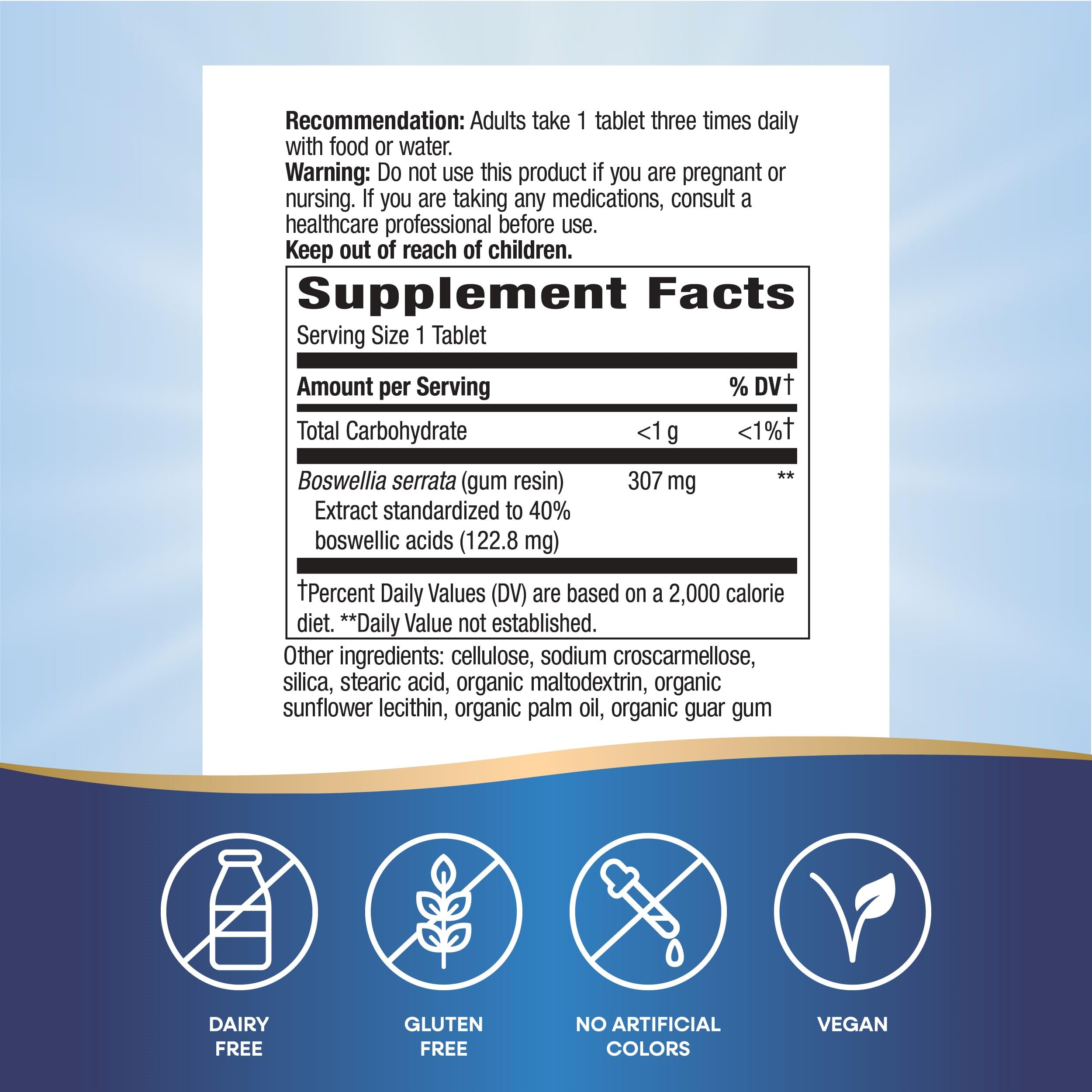 Close-up of Nature's Way Boswellia premium extract tablets