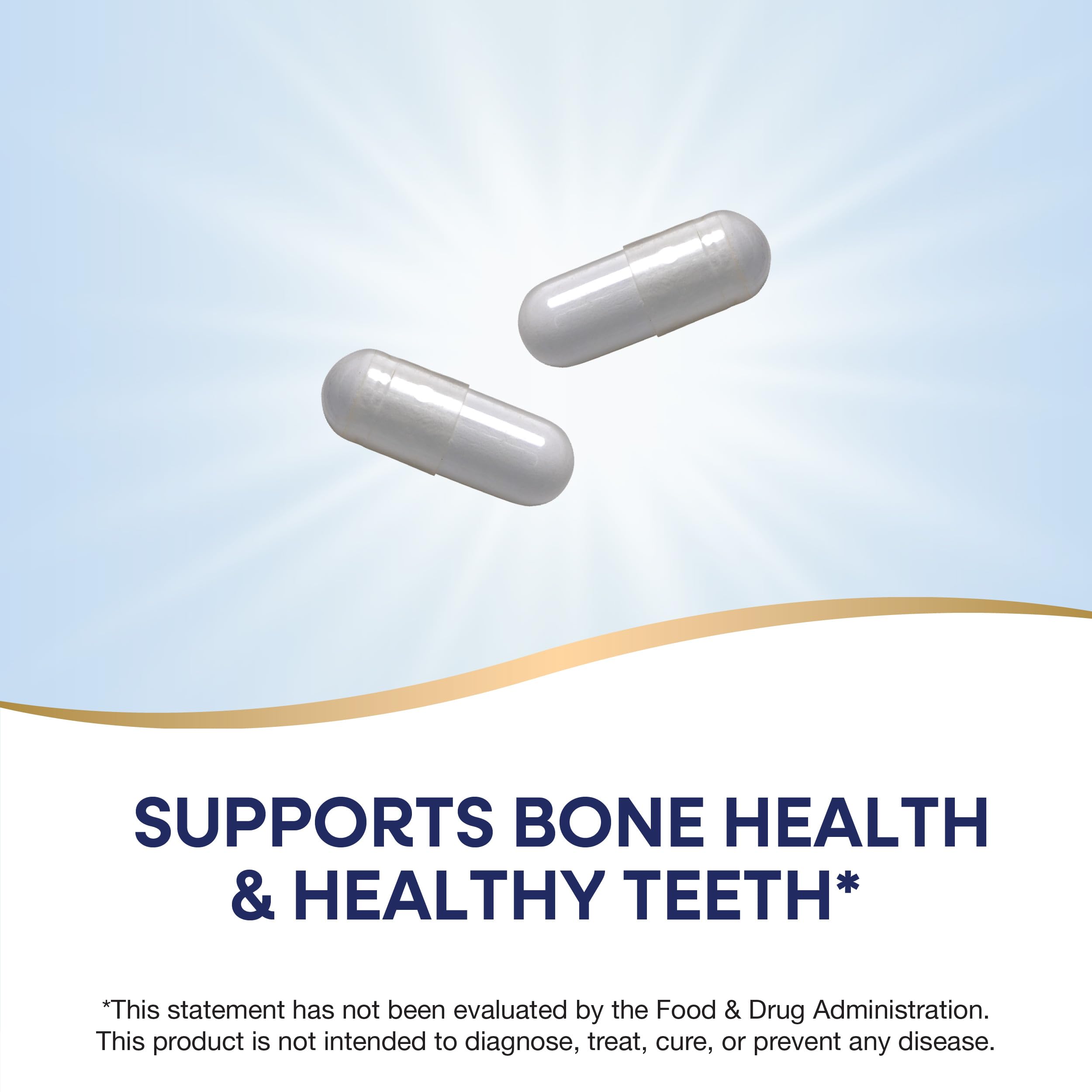 Nature's Way calcium citrate serving illustration shows 500 mg per 2 capsules.