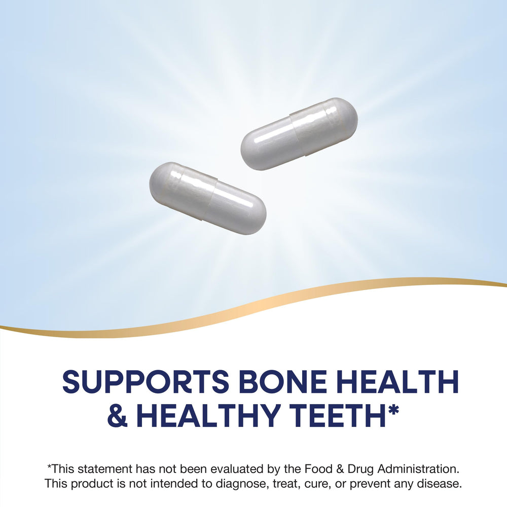 Nature's Way calcium citrate serving illustration shows 500 mg per 2 capsules.
