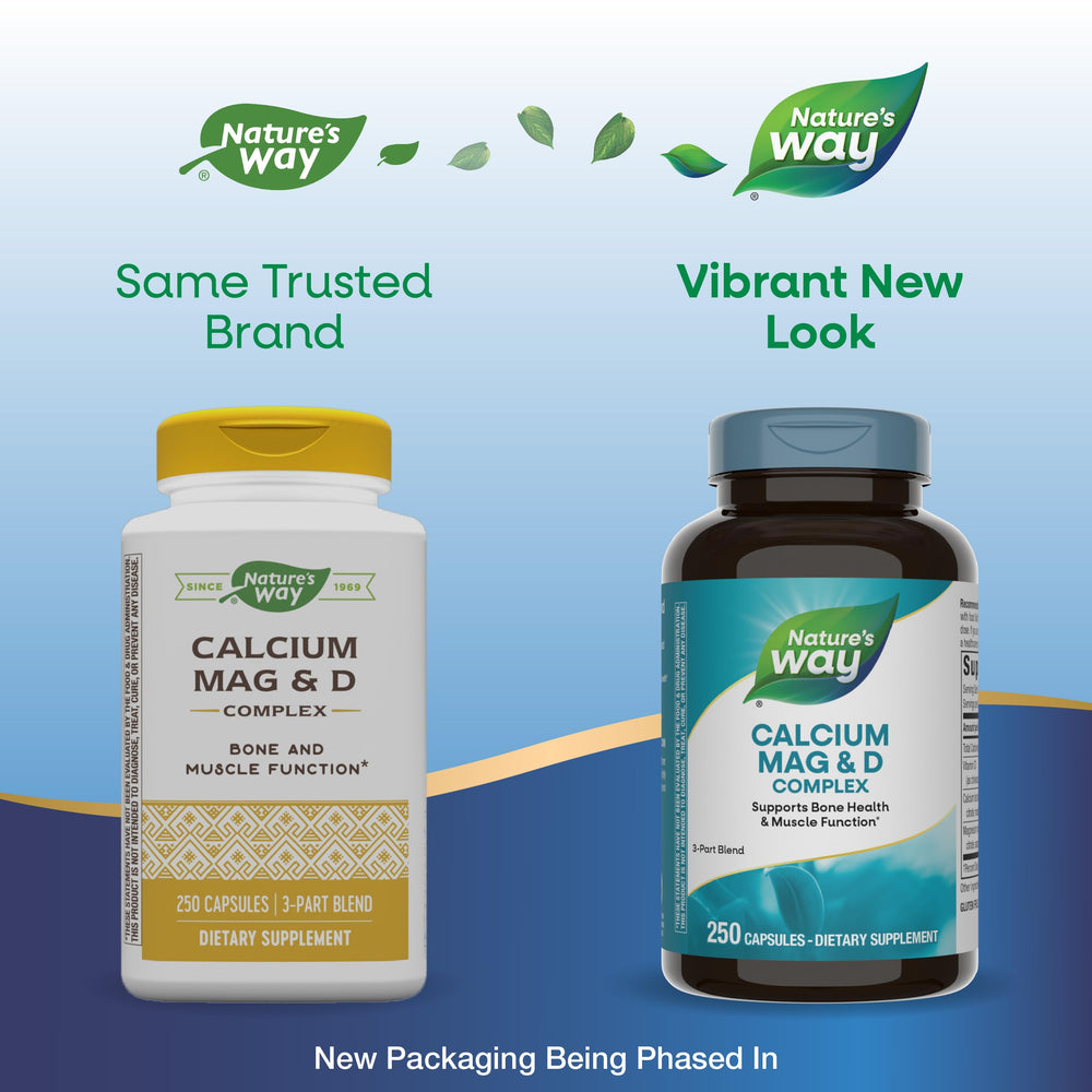 Nature's Way calcium magnesium d3 bottle pour demonstrates convenient dosing