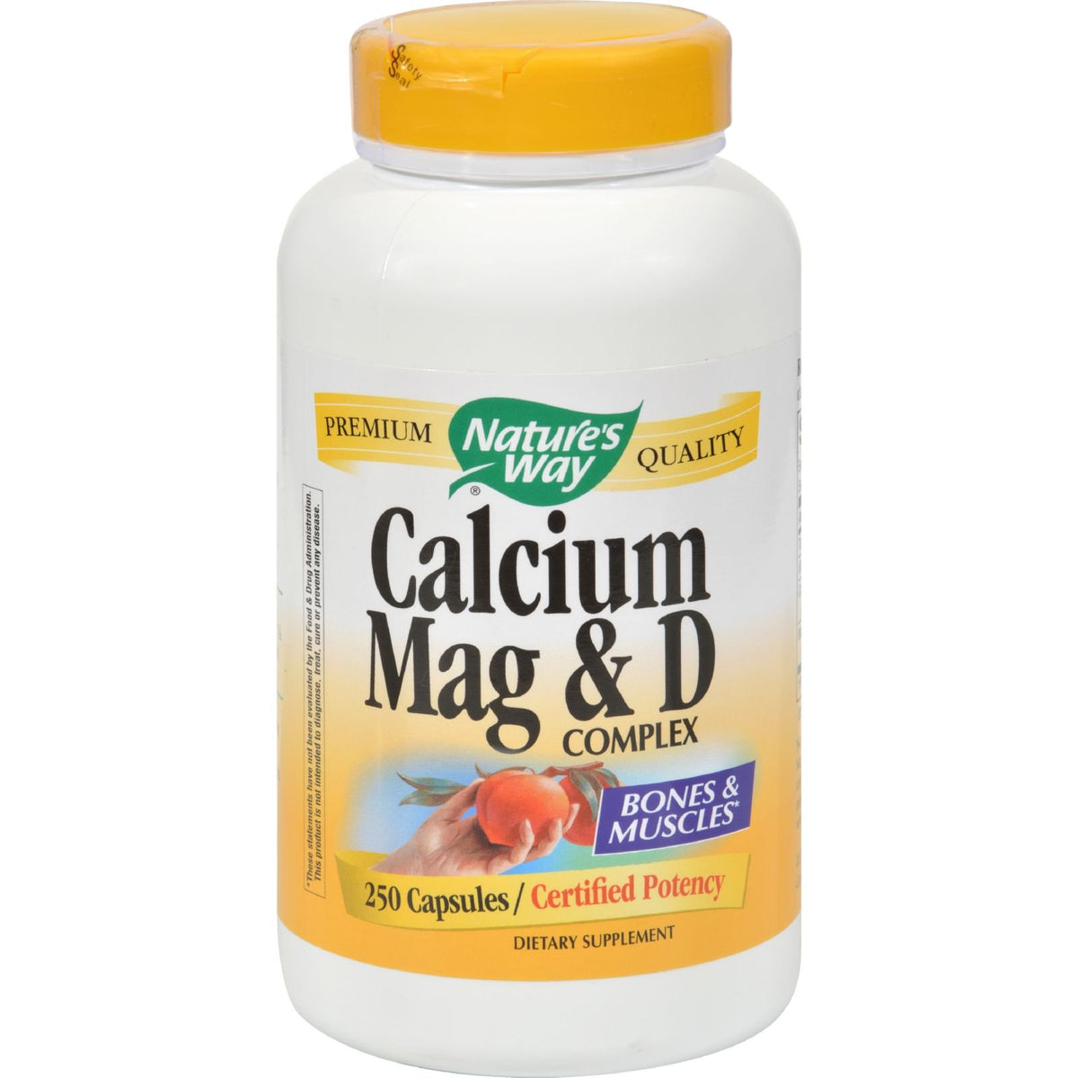 Nature's Way Calcium Magnesium Vitamin D bottle, highlighting daily support for bones and muscles.