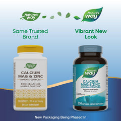 Nature's Way Calcium Magnesium Zinc bottle with label, promotes bone and muscle health.