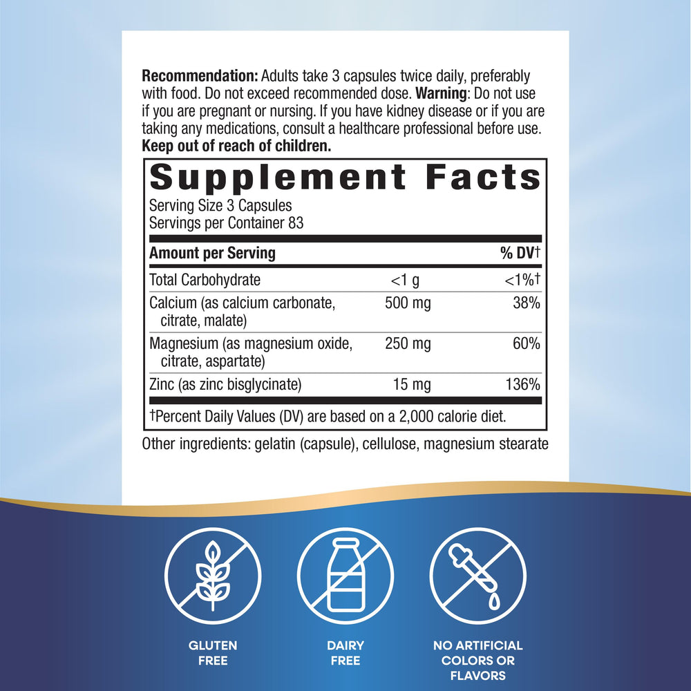 Nature's Way Calcium Magnesium Zinc capsules, high-potency zinc for immune support.