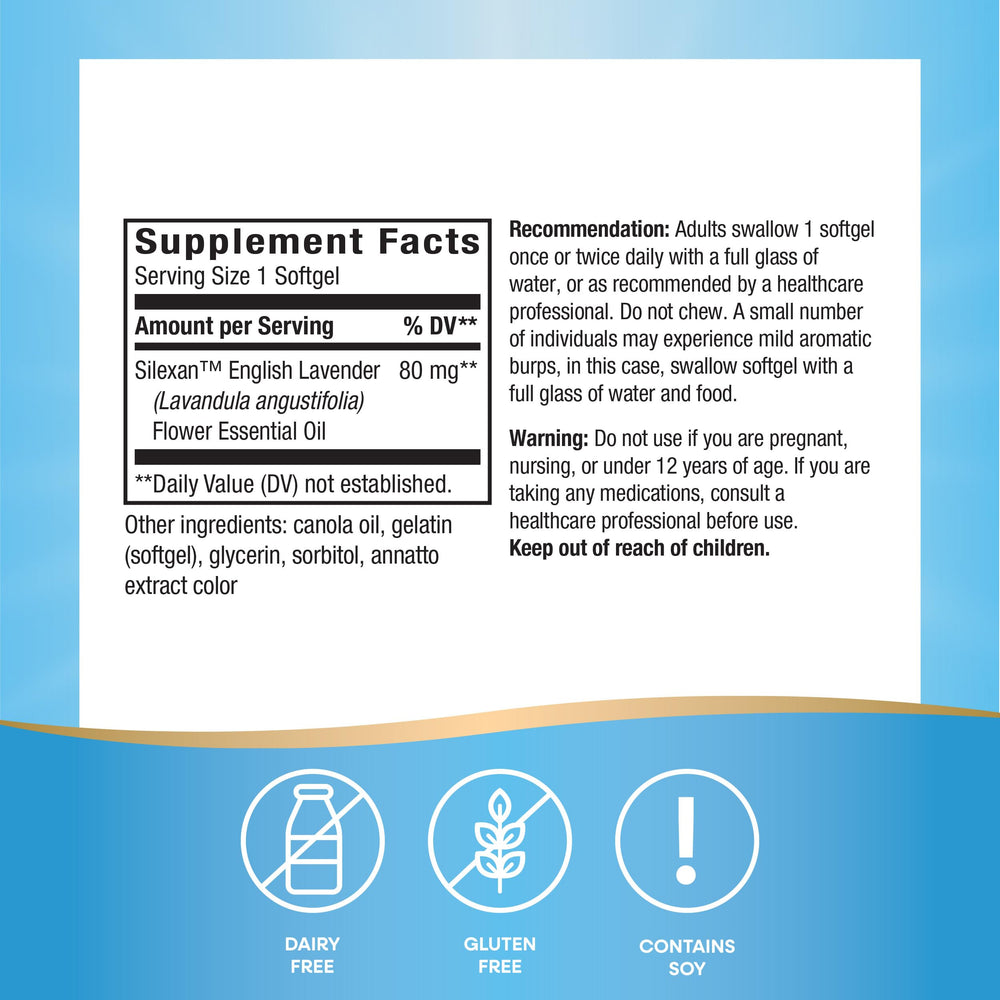 Closeup of CalmAid label showing gluten-free and soy content.