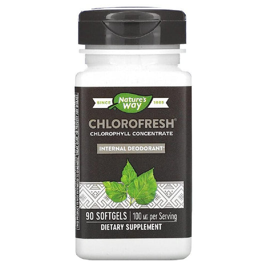 Nature's Way Chlorofresh 90 softgels bottle, convenient internal deodorant support.